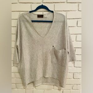 Kerisma/Womens/lightgraySweaterSz S/M WoolBlend/V-Neck/FrontPocket 3/4Sleeve